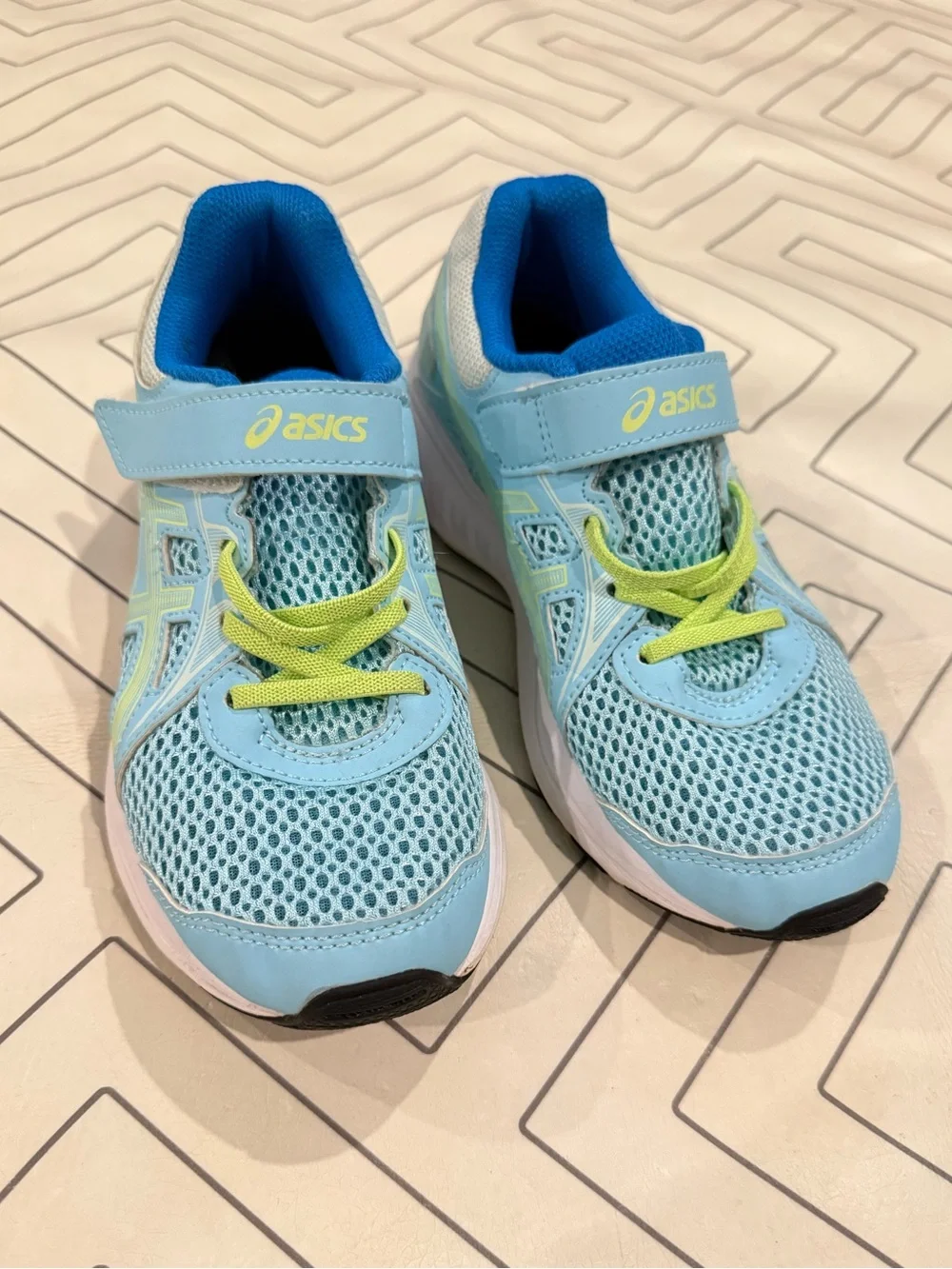 ASICS Kids' Light Blue Mesh Athletic Shoes with Lime Accents